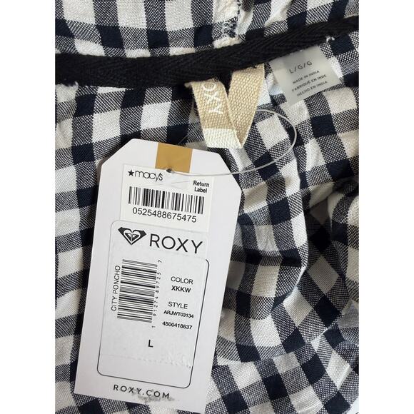Roxy Women Jacket Hoodie Cardigan Sizee Large L Black White Plaid Roll Tab New - Picture 8 of 11